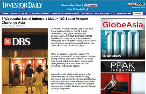 Investor Daily - 8 Wirausaha Sosial Indonesia Masuk 100 Social Venture Challenge Asia