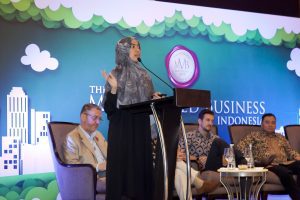 Waste4Change's session during the first panel discussion of MVB Business Conference, represented by Faiza Fauziah from Partnership and Program Development